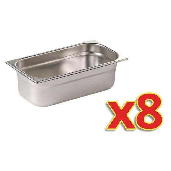 Vogue GN-Behälter Set 8x GN1/3 100mm tief, Edelstahl, S728