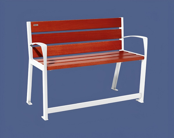 Procity Sitzbank Silaos Für Senioren 6 Holzlatten, Mit Armlehne, Holz & Stahl, 1200 mm, Mahagoni/RAL 9010, 209621.9010.ACAJ