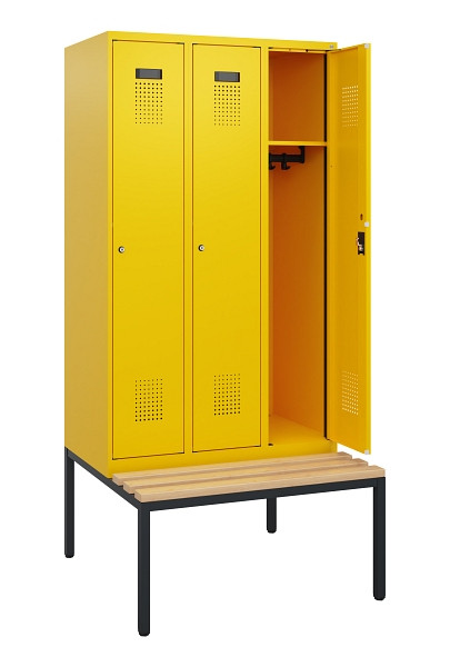 C+P Spind Evolo PLUS, 3 Abteile, 1950x900x815mm, 1023/1023, Zylinderschloss, Sitzfläche Buche-Hartholz, Sitzbank, 0490505-30 S10049
