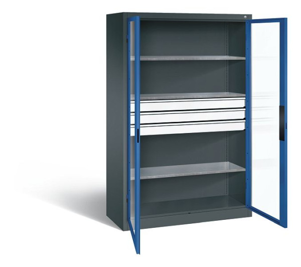 C+P Werkzeugschrank Acurado, H1950xB1200xT500mm, Farbe: Anthrazitgrau / Enzianblau, Muldengriff, 8931-55302 S10010