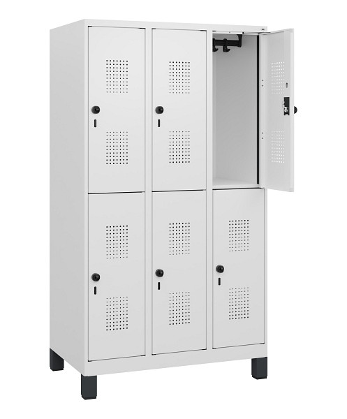 C+P Doppelstöckiger Spind Evolo PLUS, Füße, 6 Fächer, 1630x900x500mm, 9016/9016, Drehriegel, 0493105-30 S10023