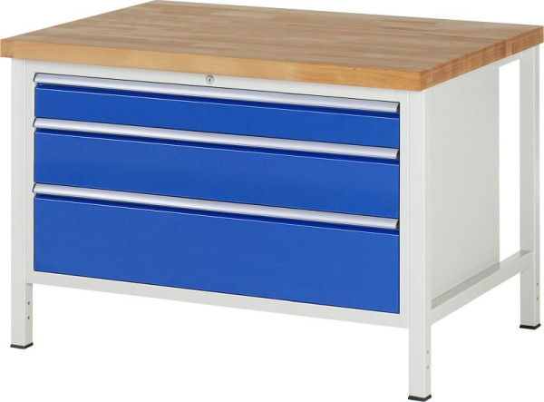 RAU Werkbank Serie 8000 - Gestell-Bauweise (Schweißgestell), Unterbau-Container (3x XXL-Schublade), 1250x840x900 mm, 03-8359A2-129B4S.11