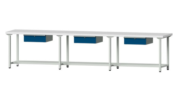 ANKE Werkbänke Arbeitstisch, Modell 203, 4050 x 800 x 900 mm, RAL 7035/5010, KSP 50 mm, 401.539