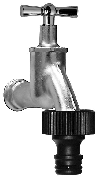 Benkiser Auslaufventil 1/2 Zoll mit Knebelgriff, matt verchromt, mit Schlauchadapter, 7201297