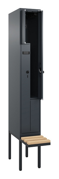 C+P Z-Spind Evolo PLUS, Bank, 2 Fächer, 2120x300x815mm, 7016/7016, Drehriegel, Sitzfläche Holz, 0490437-102 S10013