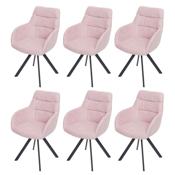 Mendler 6er-Set Esszimmerstuhl HWC-J69, Küchenstuhl Stuhl mit Armlehne, drehbar Auto-Position, Samt, rosa, 6x82600