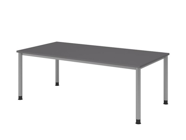 Hammerbacher Schreibtisch 4 Fuß-rund 200x100cm Graphit/Silber, Rechteckform, VHS2E/G/S