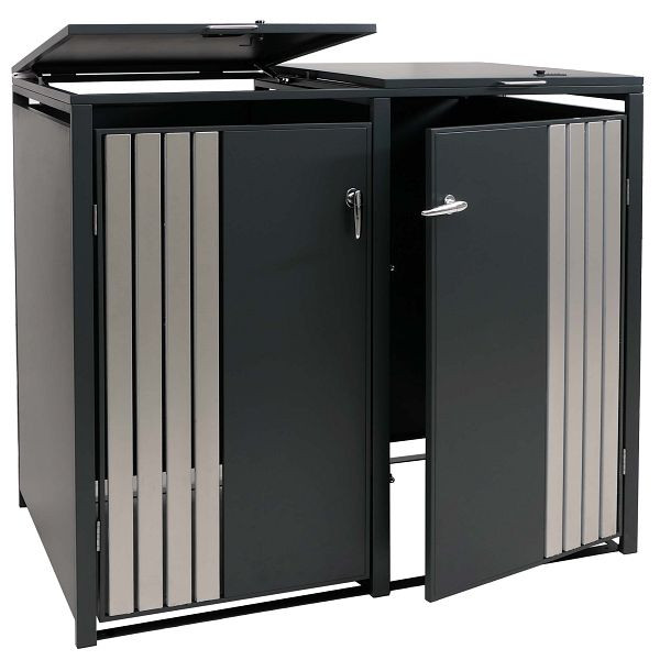 Mendler 2er-Mülltonnenverkleidung HWC-O67, Mülltonnenbox mit Deckel, Metall 122x132x84cm 53kg, anthrazit Edelstahl, 122336+122337