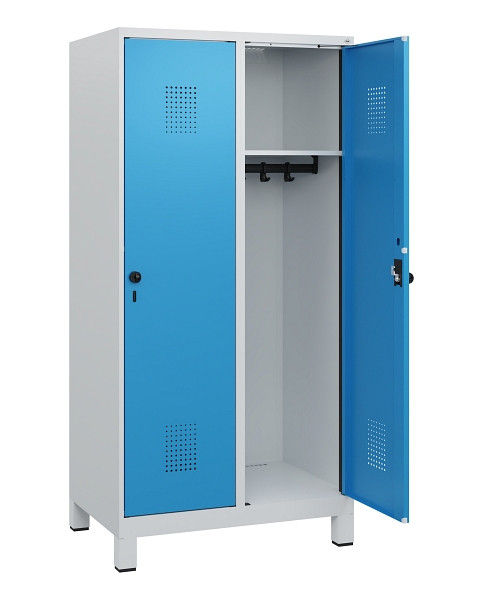 C+P Spind Evolo PLUS, Füße, 2 Abteile, 1630x800x500mm, 7035/5012, Drehriegel, 0490105-22 S10007