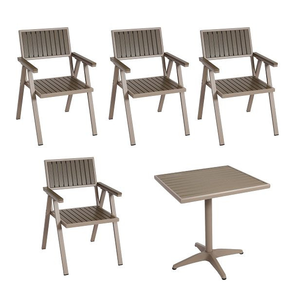 Mendler 4er-Set Gartenstuhl+Gartentisch HWC-J95, Stuhl Tisch, Gastro Outdoor-Beschichtung, Alu Polywood, champagner, grau, 2x84860+84864
