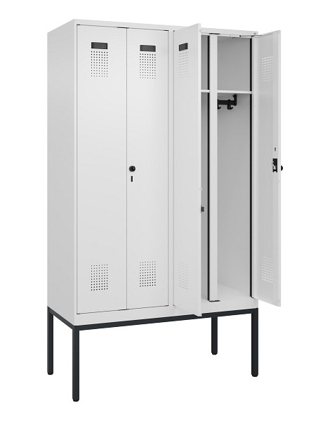C+P Schwarz-Weiß-Spind Evolo PLUS, Gestell, 4 Abteile, 2120x1200x500mm, 9016/901, Drehriegel, 0490327-40 S10020