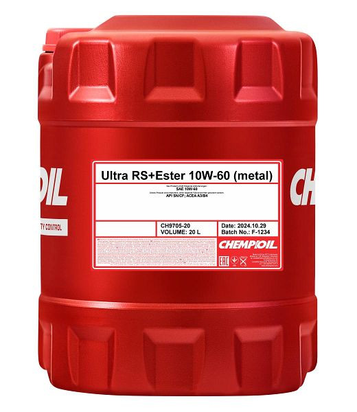 CHEMPIOIL Motorenöl für PKW und Kleintransporter 9705 Ultra RS+Ester 10W-60, VE: 20 l, CH9705-20