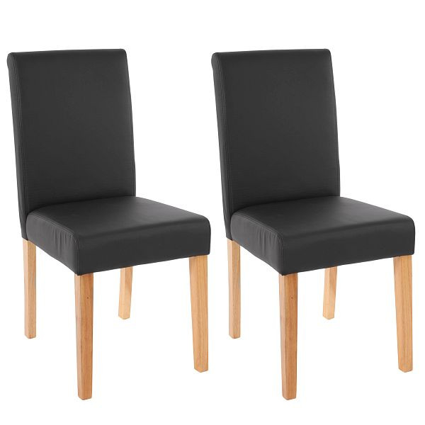 Mendler 2er-Set Esszimmerstuhl Stuhl Küchenstuhl Littau, Kunstleder, schwarz matt, helle Beine, 33684