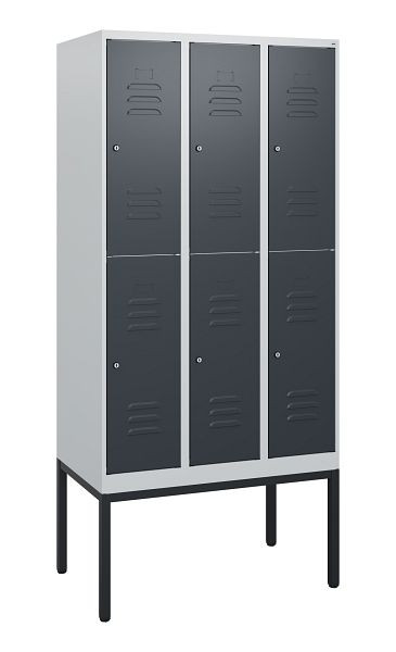 C+P Doppelstöckiger Spind Classic PLUS, Gestell, 3 Abteile, 1950x900x500mm, 7035/7016, Zylinderschlösser, 0803305-30 S10038