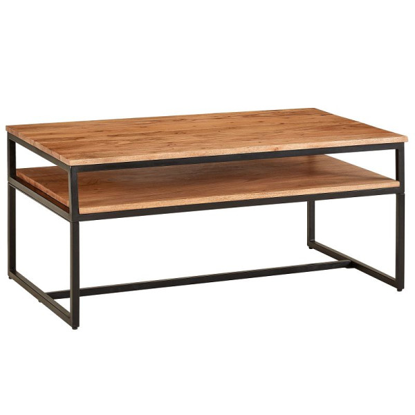 Wohnling Couchtisch 100 x 60 x 45 cm Massivholz Metall Sofatisch Wohnzimmertisch Akazie, Stubentisch Industrial mit Stauraum, WL6.365