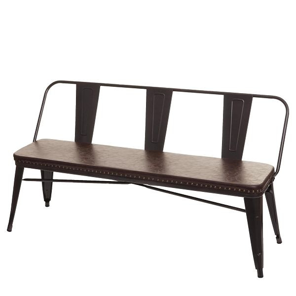 Mendler 3er Sitzbank HWC-H10, Garderobenbank Esszimmerbank, Kunstleder Chesterfield Industrial Gastronomie, schwarz-braun, 72491