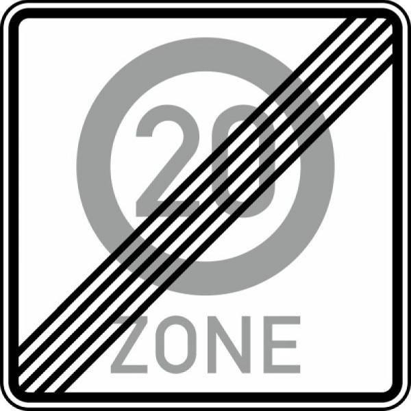 Stein HGS Ende einer Tempo 20-Zone, Nr. 274.2-20, 840 x 840 mm, RA2, Flachform 3 mm, 274.2-20-223