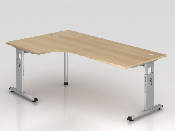 Hammerbacher Winkeltisch C-Fuß 200x120cm 90° Eiche/Silber, Winkelform 90°, links oder rechts montierbar, Arbeitshöhe 65-85 cm, VOS82/E/S