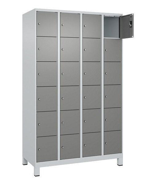 C+P Schließfachschrank Evolo PLUS, mit Füßen, 24 Fächer, 1950x1200x500mm, 7035/0005000 RDS Stahlgrau, 049010-406 S10014