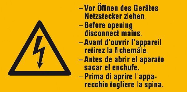 SafetyMarking Warn-Kombischild, Vor Öffnen des Gerätes Netzstecker ziehen, 6,5x3,2 cm, Folie, selbstklebend, VE: 6 Stück/Bogen, 30.0625