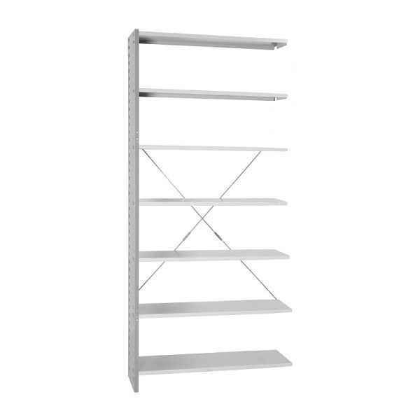 Lüllmann Anbauregal, Stecksystem, 7 Fachböden, 2230 x 1000 x 400 mm, lichtgrau, 810471