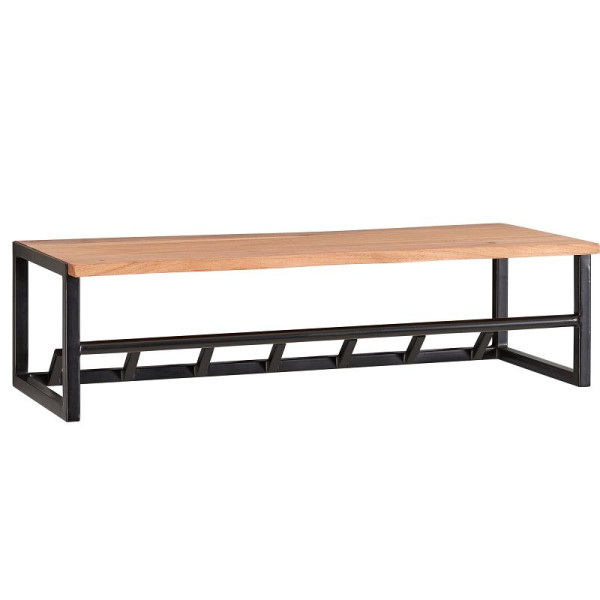 Wohnling Design Wandgarderobe Akazie Massivholz/Metall 80x22x33 cm, Hakenleiste mit Ablage und Kleiderstange, Flurgarderobe Garderobe Wand Holz, WL6.353