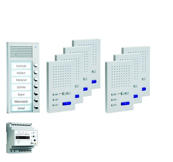 TCS Türkontrollsystem audio:pack AP für 7 Wohneinheiten, mit Außenstation PAK 7 Klingeltasten, 7x Freisprecher ISW3030, Steuergerät BVS20, PPAF07-EN/02