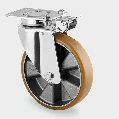 TENTE-ROLLEN Lenkrolle mit Feststeller, Rad-Ø 160 mm, Tragfähigkeit 600 kg, Bauhöhe 210 mm, mit Richtungsfeststeller, 3641ITP160P63 Flat