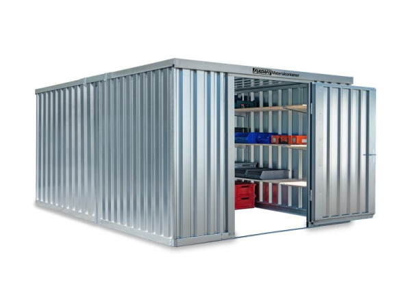 FLADAFI Materialcontainer-Kombination MC 1340, verzinkt, zerlegt, ohne Boden, 3.050 x 4.340 x 2.115 mm, Einflügeltüre auf der 3 m Seite, F13430101-F911
