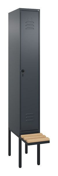 C+P Umkleidespind Classic PLUS, 2120x300x815mm, 7016/7016, Drehriegel, Buche-Sitzleisten, 3 Doppel-Haken, 0800407-10 S10012