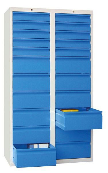 Pavoy Schubladenschrank Gleitführung, 1800/1000/500, Zylinderschloss, 2 Reihen, 10x100, 12x200, 43447-100-006-735512