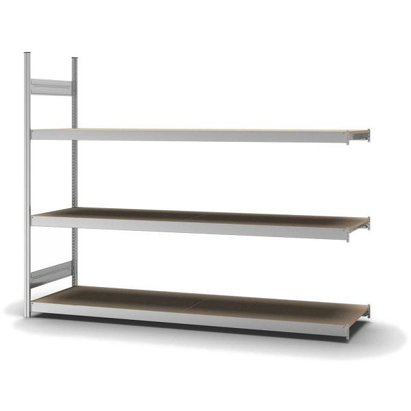 hofe Großfach-Anbauregal, 2000x600x2500 mm, 3 Fachebenen, Spanplatte verzinkt, 350 kg Fachlast, 1200 kg Feldlast, zweiseitige Bedienung, GZA20625S