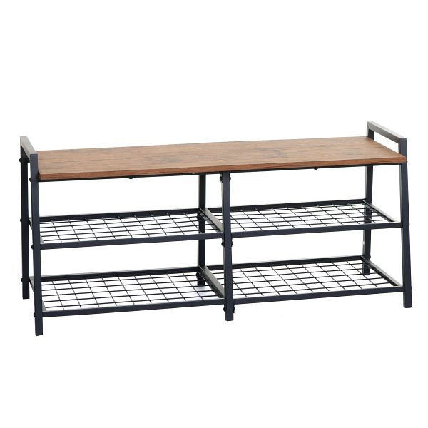 Mendler Schuhregal HWC-A27, Schuhschrank Schuhablage Sitzbank, 4 Fächer Metall 3D-Struktur 40x107x38cm, Wildeiche-Optik, 105132