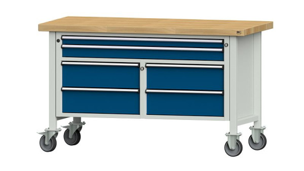 ANKE Werkbänke Kastenwerkbank, Modell 255 V, 1500 x 700 x 900 mm, RAL 7035/5010, BMP 50 mm, fahrbar, 304.163