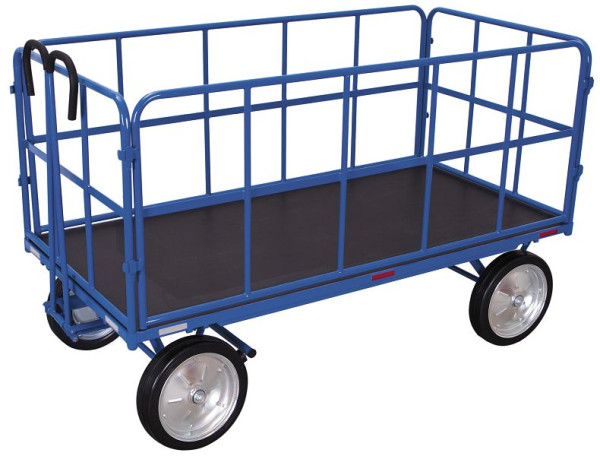 VARIOfit Handpritschenwagen mit 4 Rohrgitterwänden, Außenmaß: 2.065 x 1.015 x 1.340 mm, RAL 5010 enzianblau, Radsatz: Vollgummibereifung, zu-45201