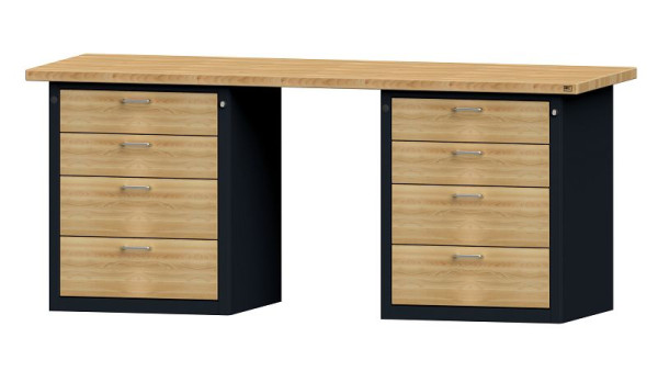 ANKE Werkbänke Kombiwerkbank, Modell 840 VH, 2000 x 700 x 840 mm, RAL 7016/Buche, BMP 40 mm, 420.180