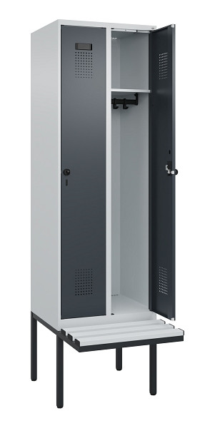 C+P Spind Evolo PLUS, 2 Abteil, 2120x600x815mm, 7035/7016, Drehriegel, Material Sitzfläche Kunststoff, 0490407-20 S10066