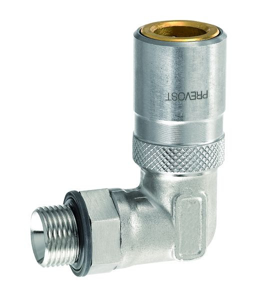 Prevost Kupplung mit Außengewinde 90°, Durchmesser= 9 mm, AG BSPP= G 3/8, PREOL 091152RE