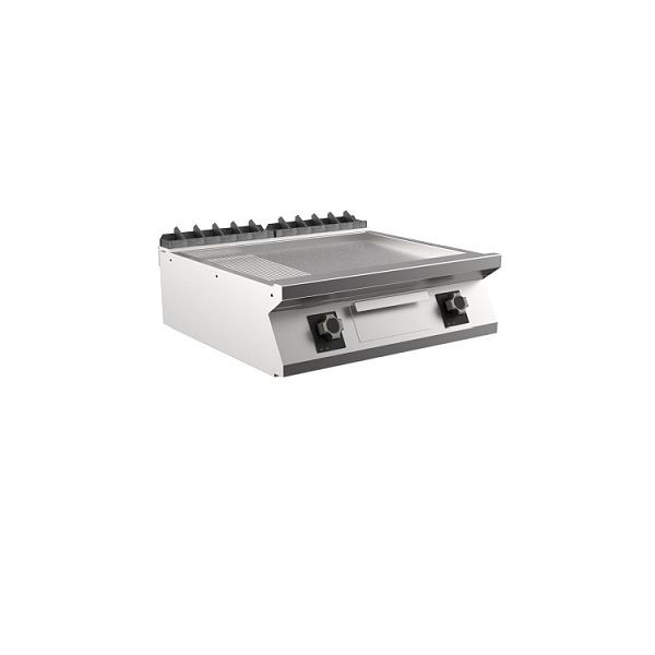 Mareno M1-900 elektrische Griddleplatte mit 2/3 glatter-1/3 gerippter mattverchromter Platte, 80cm, 800(B)x920(T)x250(H)mm, FT98EMCST, 191.253