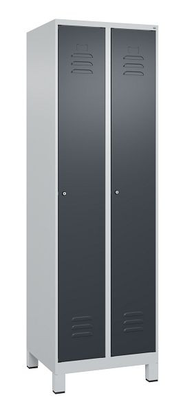 C+P Mehrzweckschrank Classic PLUS, Wäsche-Spind, Füße, 2 Abteile, 1950x600x500mm, 7035/7016, Zylinderschlösser, 080010-20B S10023