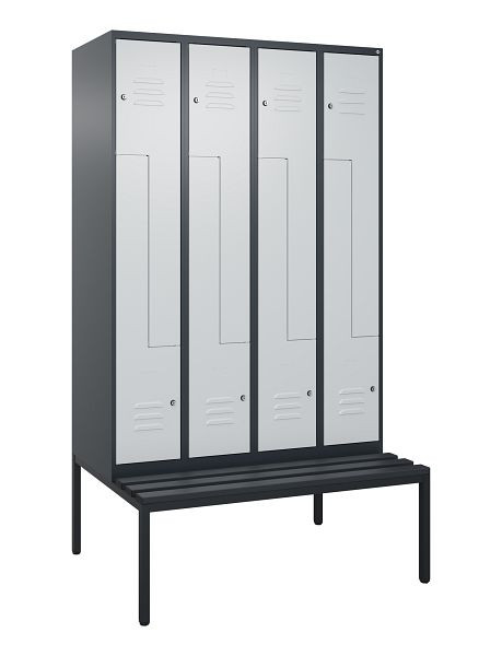 C+P Z-Spind Classic PLUS, mit untergebauter Sitzbank, 8 Abteile, 2120x1200x815mm, 7016/7035, Zylinderschlösser, 0800537-408 S10058