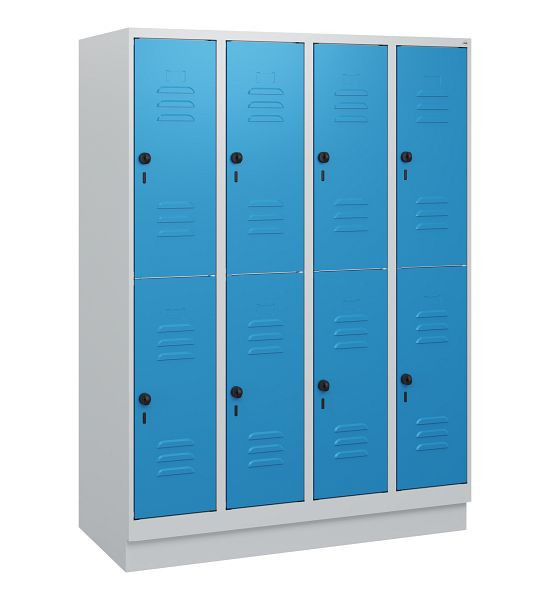 C+P Doppelstöckiger Spind Classic PLUS, Sockel, 4 Abteile, 1630x1200x500mm, 7035/5012, Drehriegel, 0803205-40 S10004