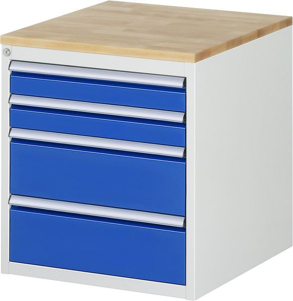 RAU Schubladenschrank Serie 7000, B580 x T650 x H645 mm, 4 x Schublade-Größe-L 2xH90, 2xH180 mm, Buche-Massiv-Arbeitsplatte, 03-L3.1A-B.11