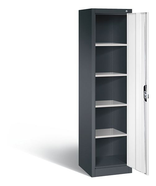 C+P Büroschrank Acurado, H1950xB502xT500mm, Farbe: Schwarzgrau / Verkehrsweiß, Muldengriff, 5 OH, 9235-000 S10268