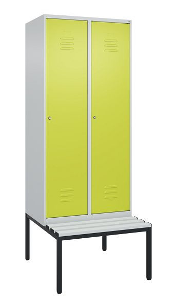 C+P Umkleidespind Classic PLUS, mit untergebauter Sitzbank, 2 Abteile, 2120x800x815mm, 7035/0024, Zylinderschlösser, 0800507-22 S10025