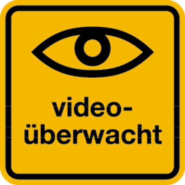 Schilder Klar videoüberwacht + Symbol Auge innen klebend, 50x50 mm Folie selbstklebend, 215/69