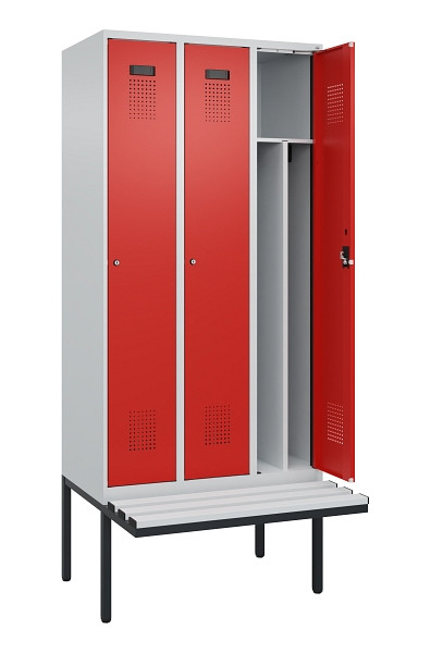 C+P Spind Evolo PLUS, 3 Abteile, 2120x900x815mm, 7035/3020, Haken 4, Zylinderschloss, Material Sitzfläche Kunststoff, 0490407-30F S10086