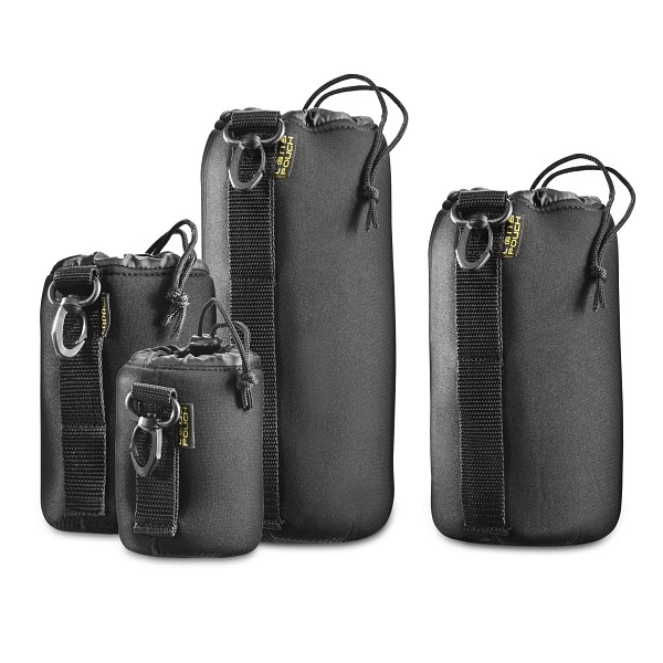 Walimex pro Objektivköcher 4er Set S-XL – wasserabweisend, aus Neopren, mit Tunnelzug – Schutz für Objektive in verschiedenen Größen, 1020691