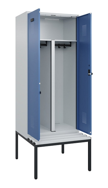 C+P PSA Doppel-Spind Evolo PLUS, Bank, 2 Abteile, 2120x800x815mm, 7035/5023, Drehriegel, Sitzfläche Kunststoff, Sitzbank, 0490527-22P S10062