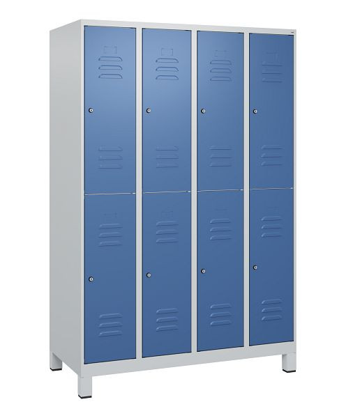 C+P Doppelstöckiger Spind Classic PLUS, Füße, 4 Abteile, 1800x1200x500mm, 7035/5023, Zylinderschlösser, 0803107-40 S10020